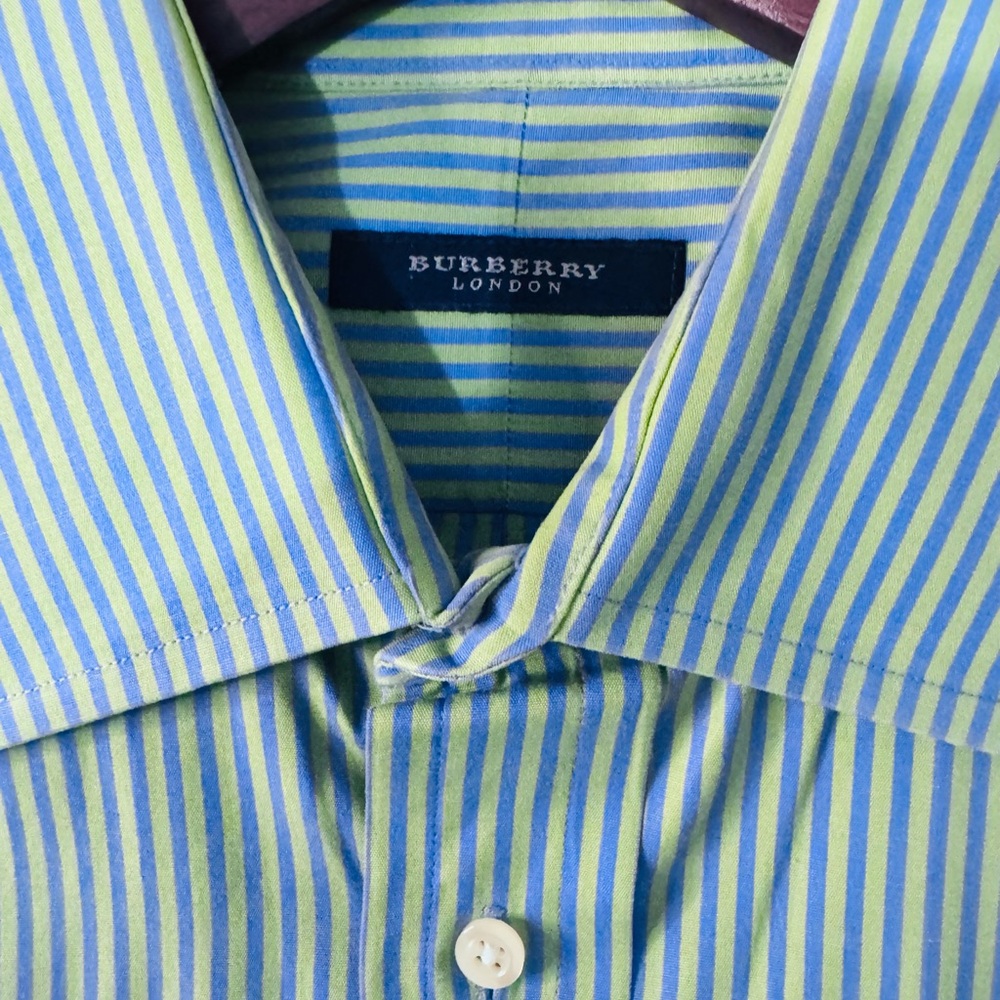 Burberry Men's Shirt with Blue and Green Stripes XL/16R